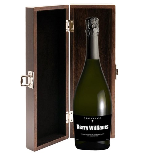 Personalised Prosecco - Black Label in Elm Wood Gift Box